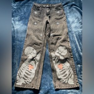 Editorial Department Straight Leg Gray Washed Skeleton Jeans